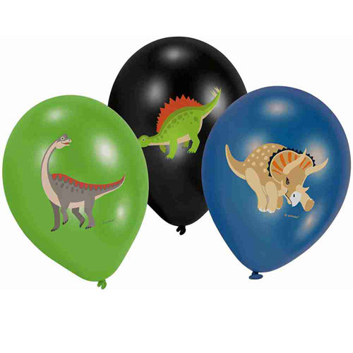 11" Μπαλόνια τυπωμένα Happy Dinosaur 3 χρώματα (6 τεμ)