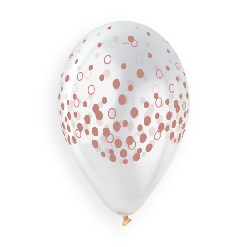 12" Μπαλόνι διάφανο ροζ-χρυσό κομφετί (25 τεμ)