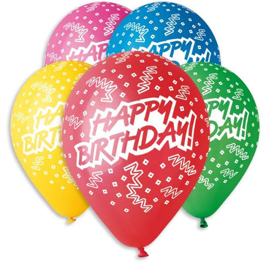 12" Μπαλόνι Happy Birthday σε 5 χρώματα (25 τεμ)