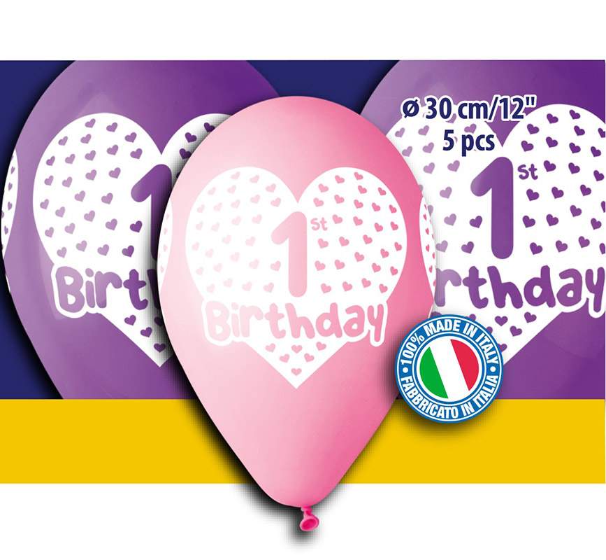 12" Μπαλόνια πρώτα γενέθλια κοριτσάκι (5 τεμ)