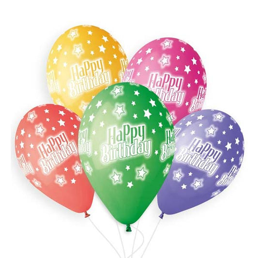 13'' Μπαλόνι Λάτεξ τυπωμένο 'Happy Birthday' (25 τεμ)