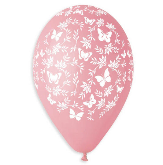 13'' Μπαλόνια Πεταλούδες & Φύλλα baby pink (25 τεμ)