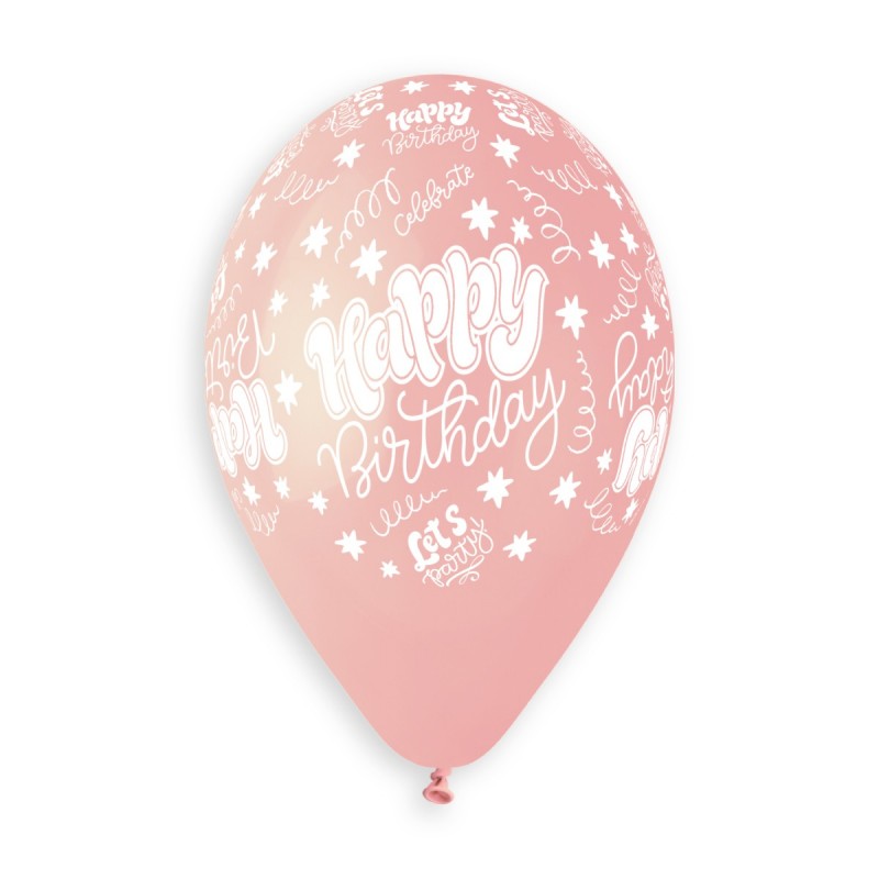 13" Μπαλόνι "Happy Birthday" Baby Pink (25 τεμ)