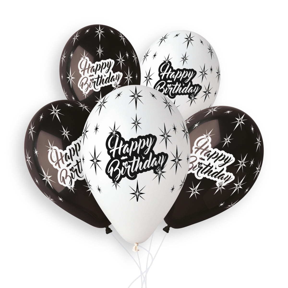 13″ Μπαλόνια Happy Birthday Ασπρόμαυρα (25 τεμ)