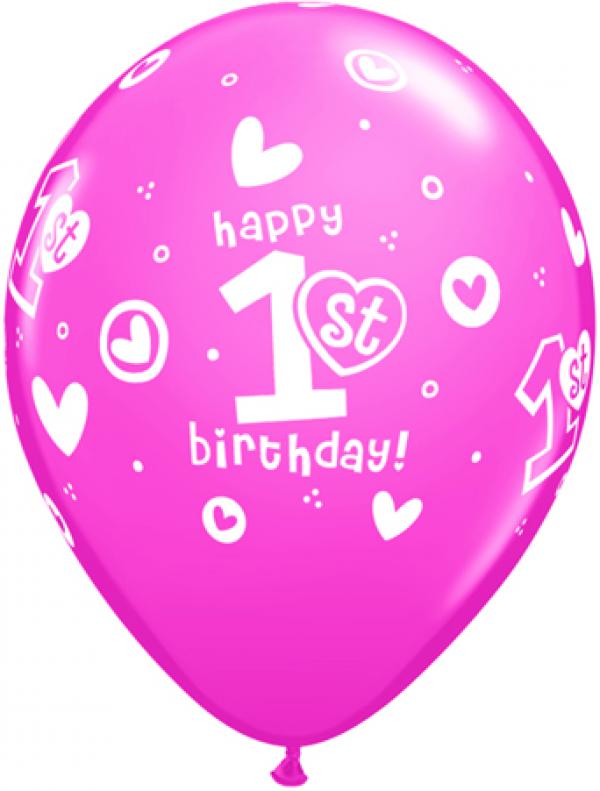 Μπαλόνια 11 1st Birthday Circle Hearts Girl /25 τεμ