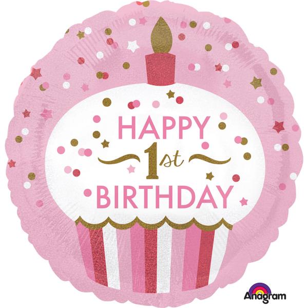 Μπαλόνι Φοιλ Στρογγυλό 1st Birthday Cupcake Girl