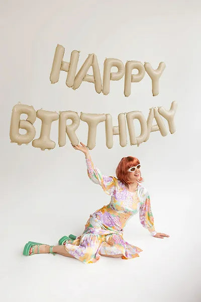 14" Μπαλόνια φράση Happy birthday μπεζ