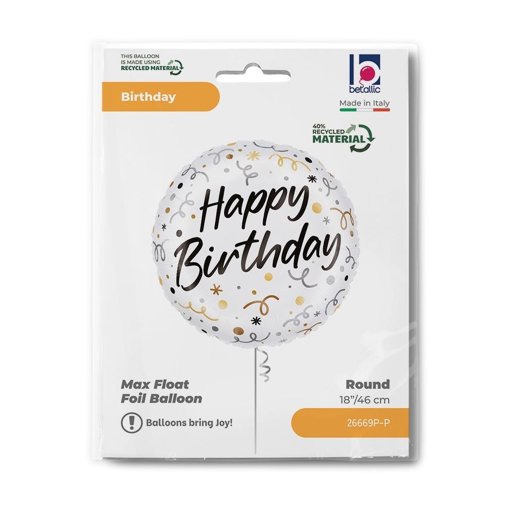 18'' Άσπρο Μπαλόνι Happy Birthday Streamers