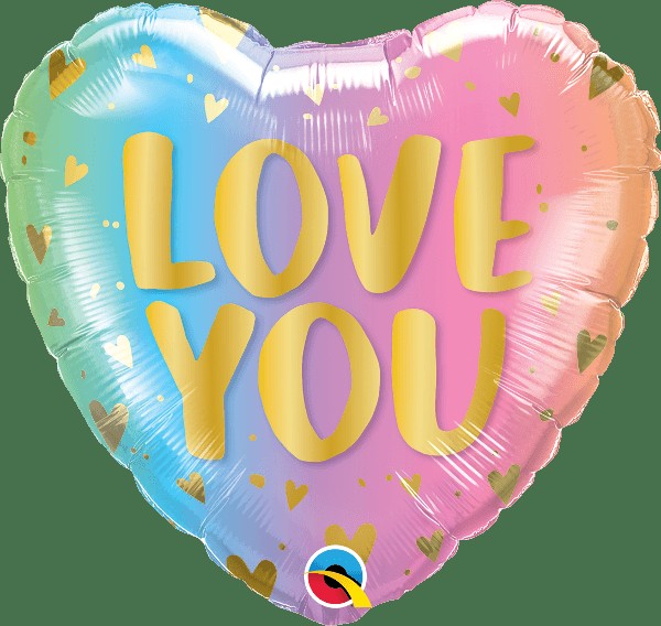 18'' Μπαλόνι Καρδιά 'Love you' παστέλ όμπρε