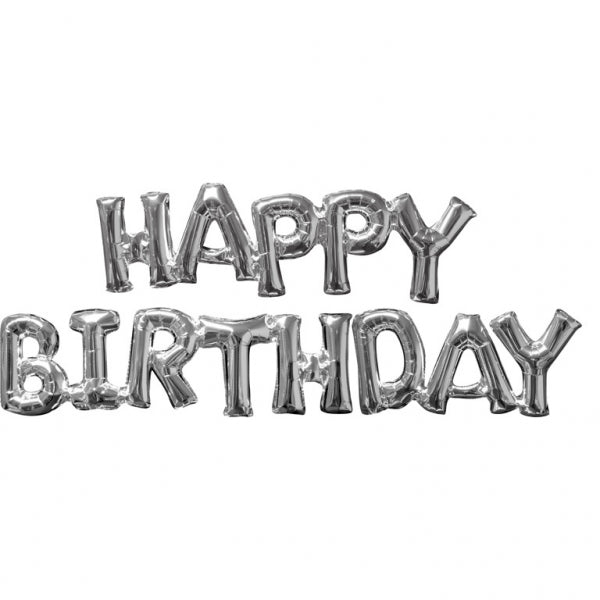 Μπαλόνι Γράμματα Happy Birthday Ασημί για φούσκωμα με αέρα