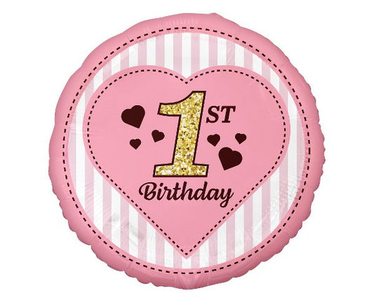 18" Μπαλόνι 1st Birthday Ροζ και Χρυσό