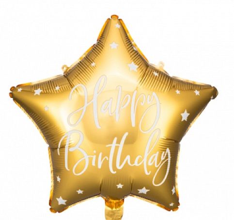 18" Μπαλόνι Αστέρι Happy Birthday Χρυσό