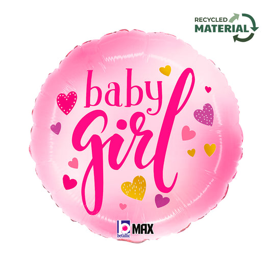 18" Μπαλόνι Baby Girl ροζ καρδιές