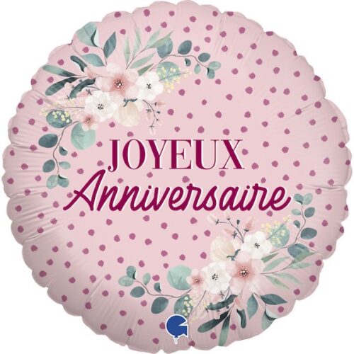18" Μπαλόνι Επετείου ροζ με Λουλούδια