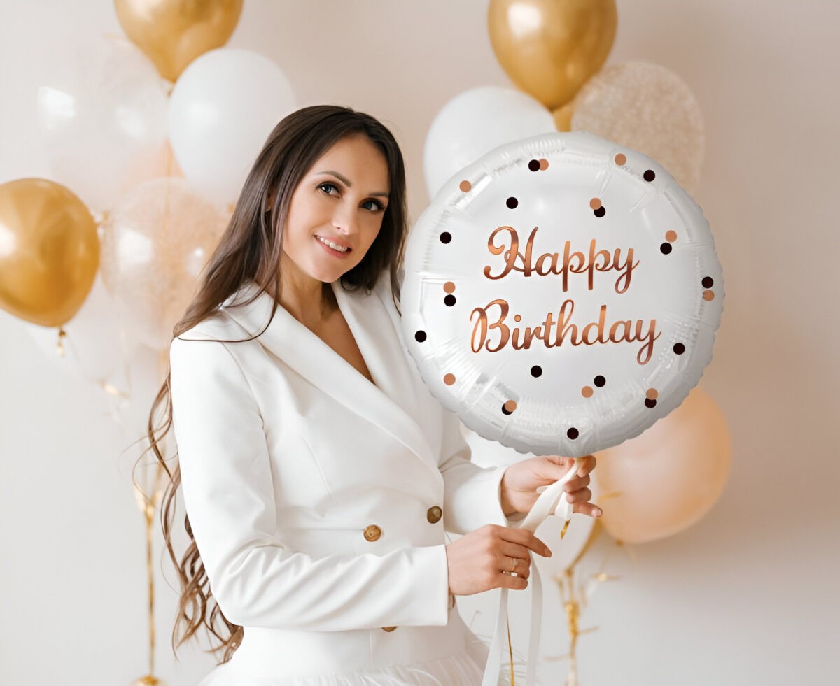 18" Μπαλόνι Γενεθλίων Λευκό - Rosegold Dots