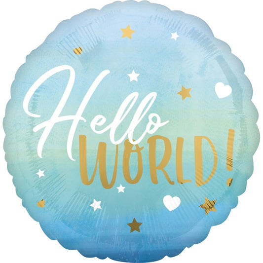 18" Μπαλόνι γέννησης Hello World γαλάζιο