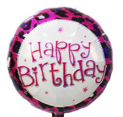 18" Μπαλόνι Happy Birthday Φούξια Animal Print