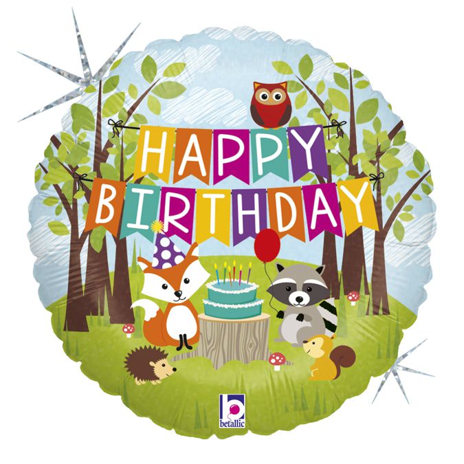 18" Μπαλόνι Happy Birthday Ζωάκια Δάσους