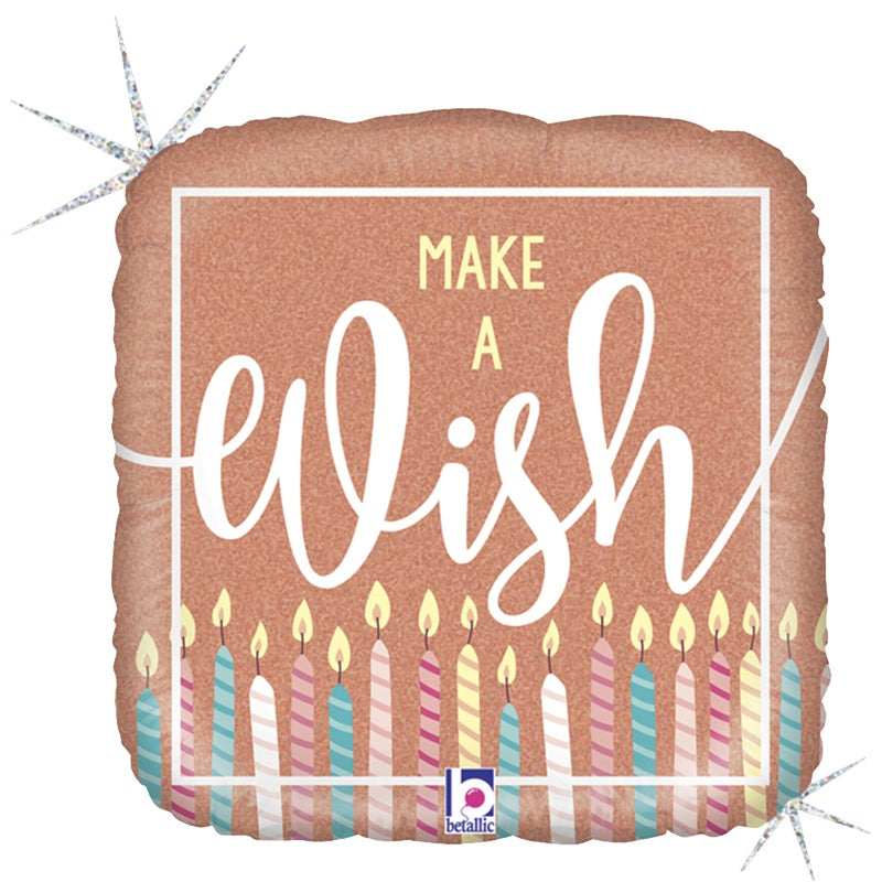 18" Μπαλόνι Τετράγωνο Γενεθλίων 'Make a Wish' Holographic