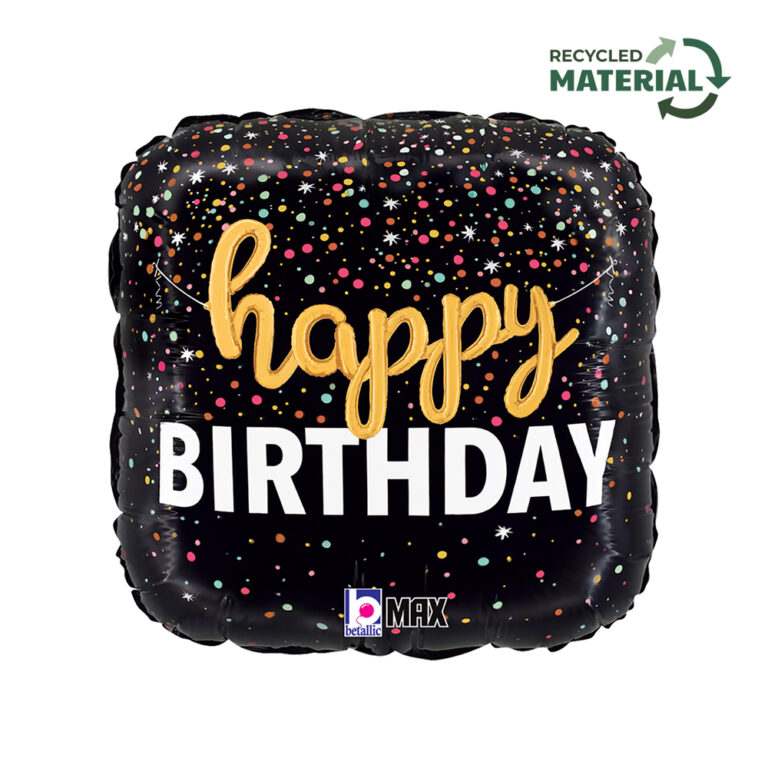 18" Μπαλόνι Τετράγωνο Γενεθλίων Script Confetti