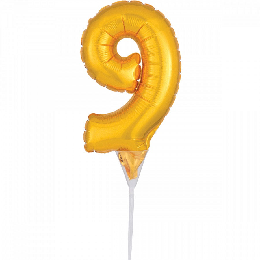 Μπαλόνι Φοιλ Μικρό Cake Pick Number '9' Χρυσό 15 εκ