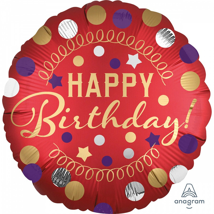 Μπαλόνι Φοιλ 18 Satin XL Red Satin Happy Birthday 45 εκ
