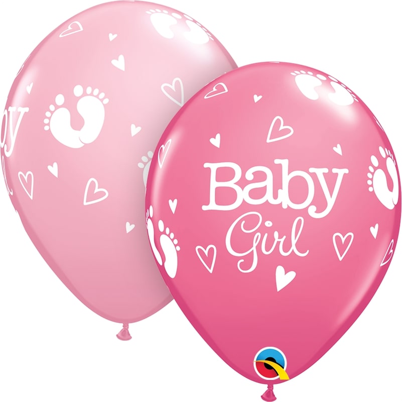 Μπαλόνια Λάτεξ 11 Baby Girl Footprints & Hearts Ast /25 τεμ