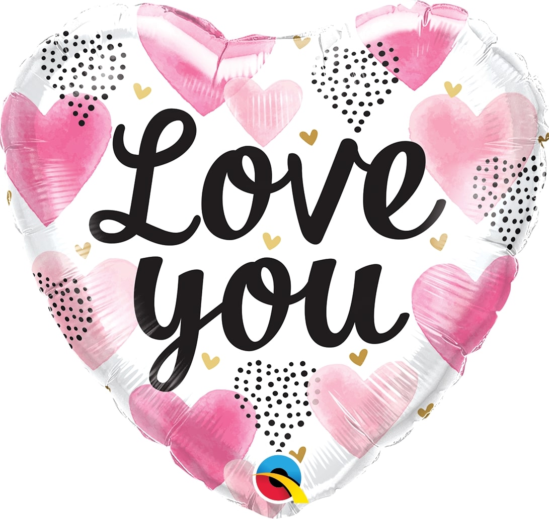Μπαλόνι Φοιλ 18 Love You Pink Watercolor Hearts / 46 εκ