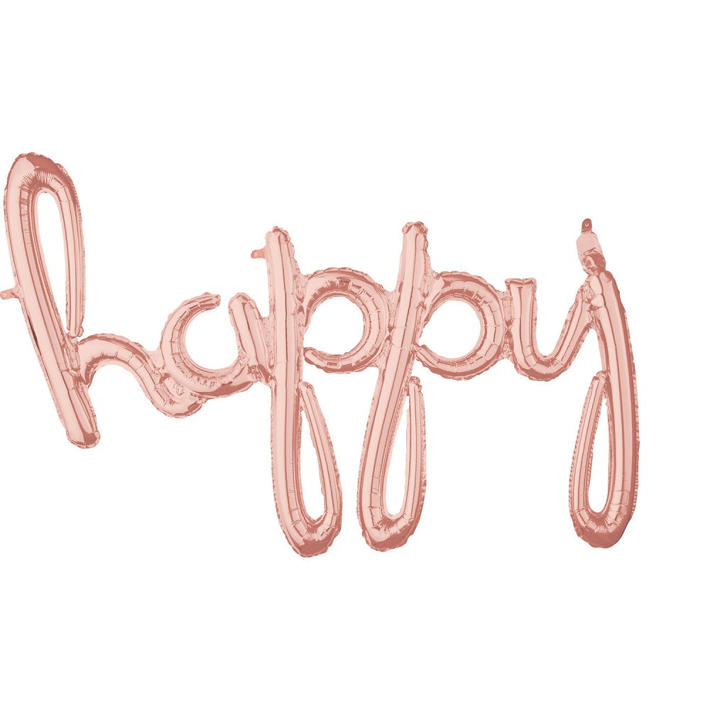 Μπαλόνι Φοιλ Script Phrase Happy Ροζ Χρυσό / 99 x 68 εκ