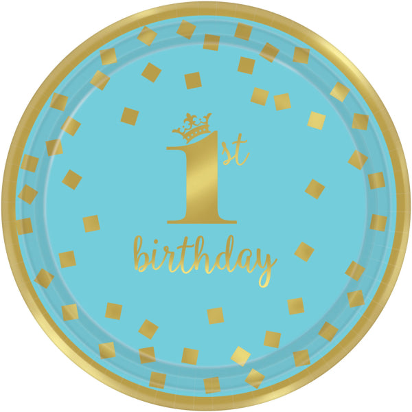 Πιάτα χάρτινα 1st Birthday Blue & Gold 17.7 cm /8 τεμ