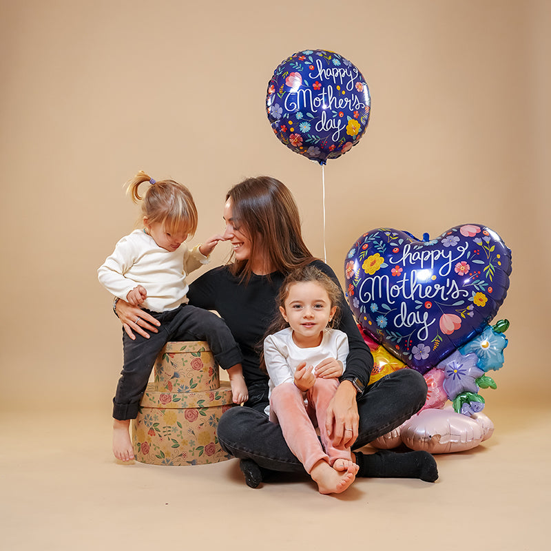 28" Μπαλόνι Καρδιά Mother's Day μπλε φλοράλ