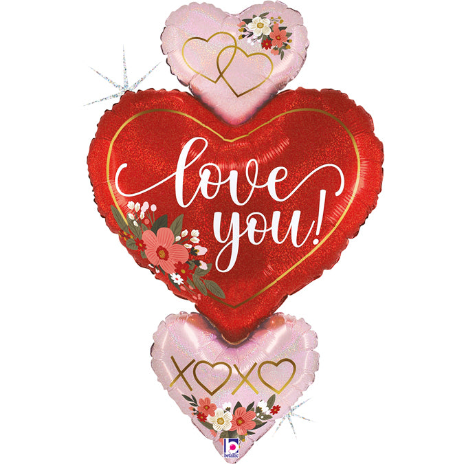 30'' Μπαλόνι Καρδιές Love you φλοράλ