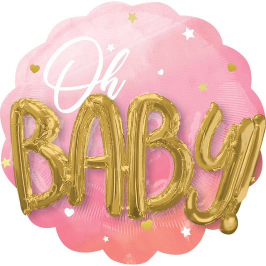 30" Μπαλόνι γέννησης Oh Baby 3D ombre ροζ