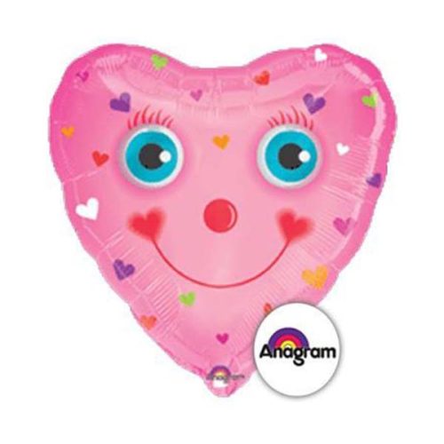 32" Μπαλόνι Ροζ Καρδιά χαμογελαστό προσωπάκι