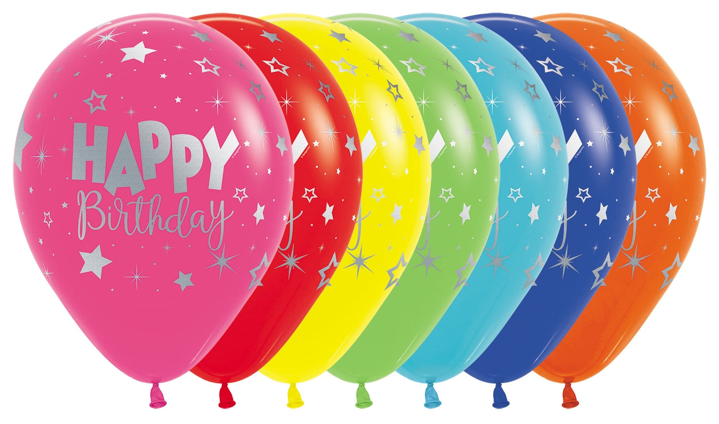 Μπαλόνια Λάτεξ Happy Birthday Fantasy Metallic Ink Silver / 25 τμχ