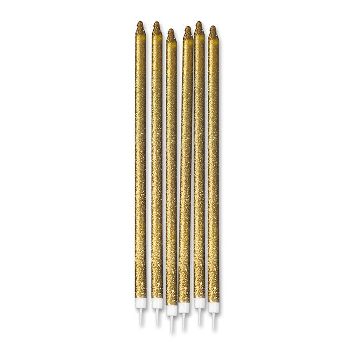 12 Κεριά Χρυσό Glitter Lux Oro 15εκ με στήριγμα