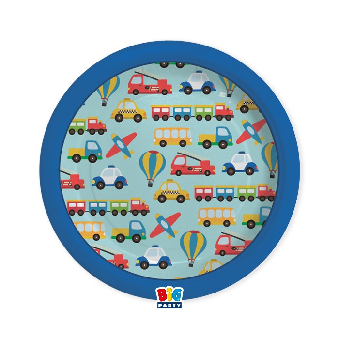 Πιάτα Χάρτινα 24 εκ. Οχήματα - Vehicles / 8 τμχ