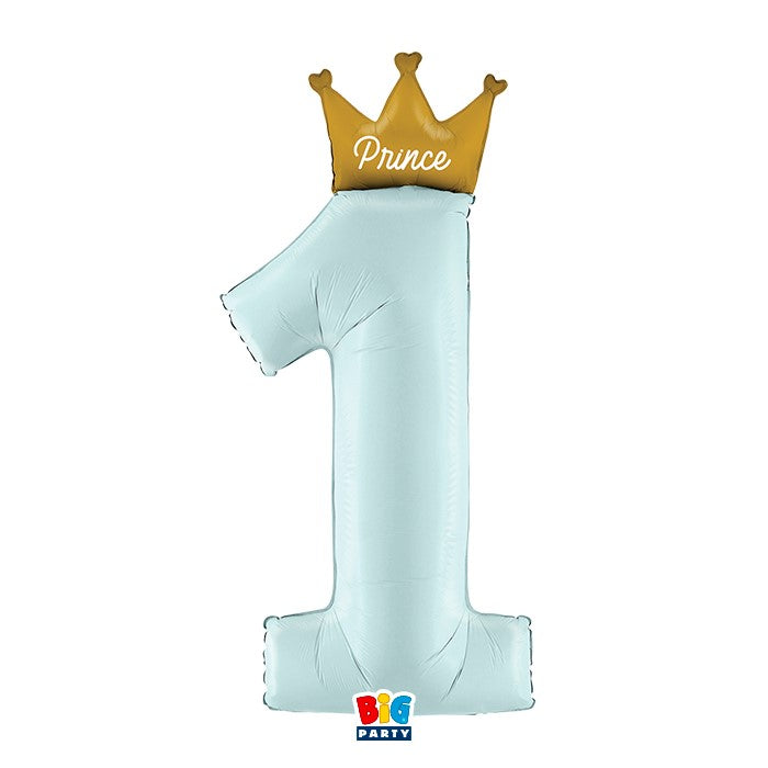 Μπαλόνι Φοιλ Νούμερο 1 Σιέλ με Χρυσή Κορώνα Prince / 117 εκ