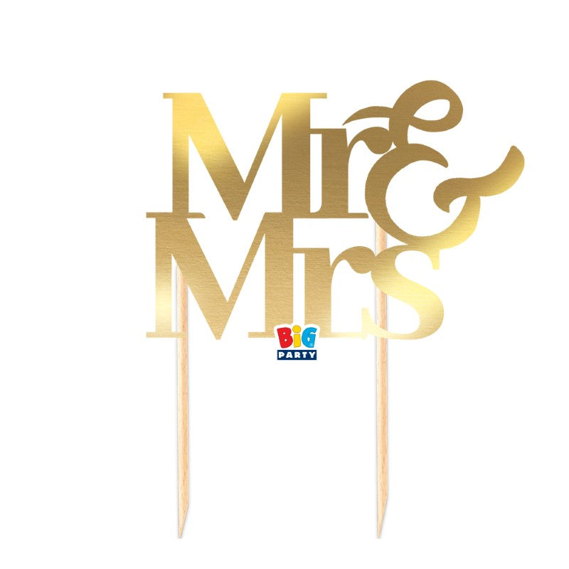 Cake Topper Italic Mr& Mrs Gold