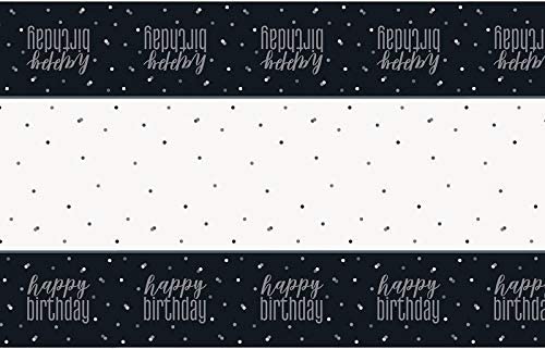 Τραπεζομάντηλο Πλαστικό Glitz Black & Silver Birthday / 137 x 213 εκ