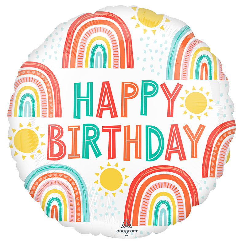 Μπαλόνι Φοιλ 17 Retro Rainbow Birthday / 43 εκ