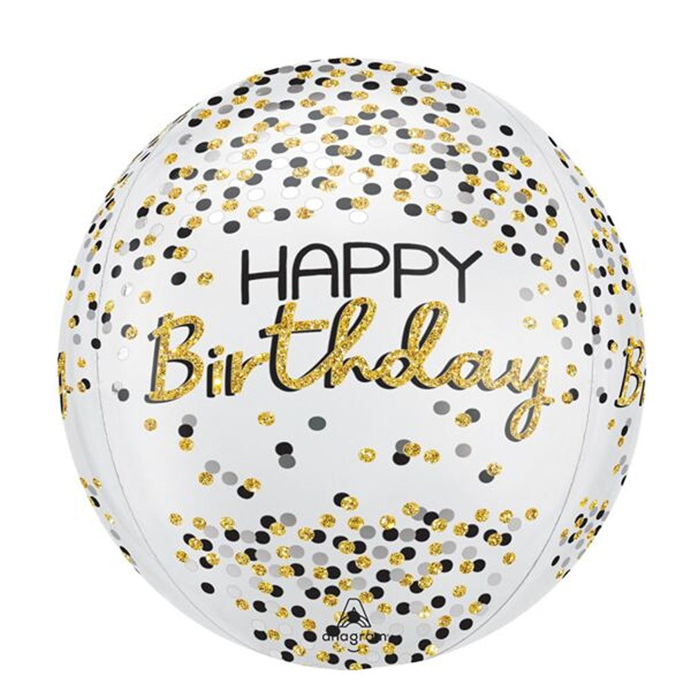Μπαλόνι Orbz 16 Μαύρο - Ασημί - Χρυσό Black Silver Gold Happy Birthday
