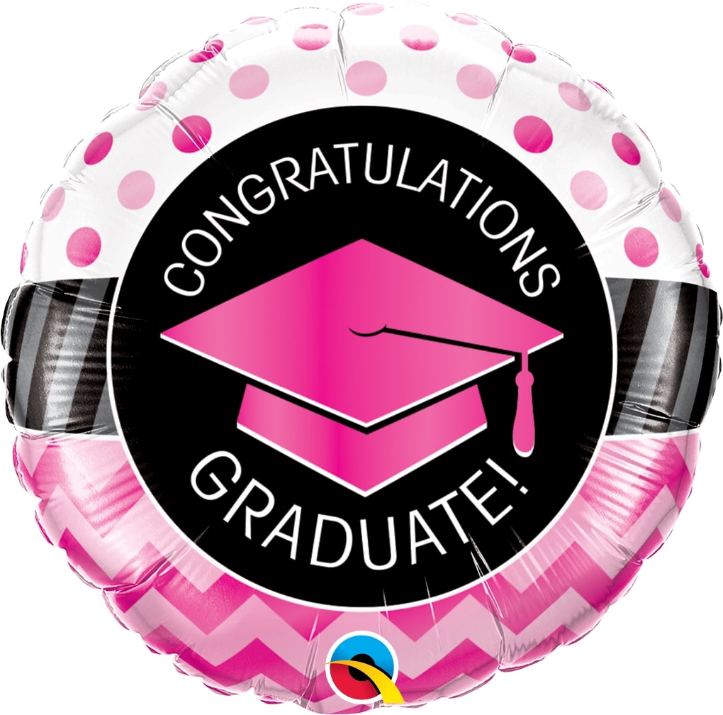 Μπαλόνι Φοιλ 18 Graduate Pink Chevron Dots / 45 εκ - Καπέλο Αποφοίτησης