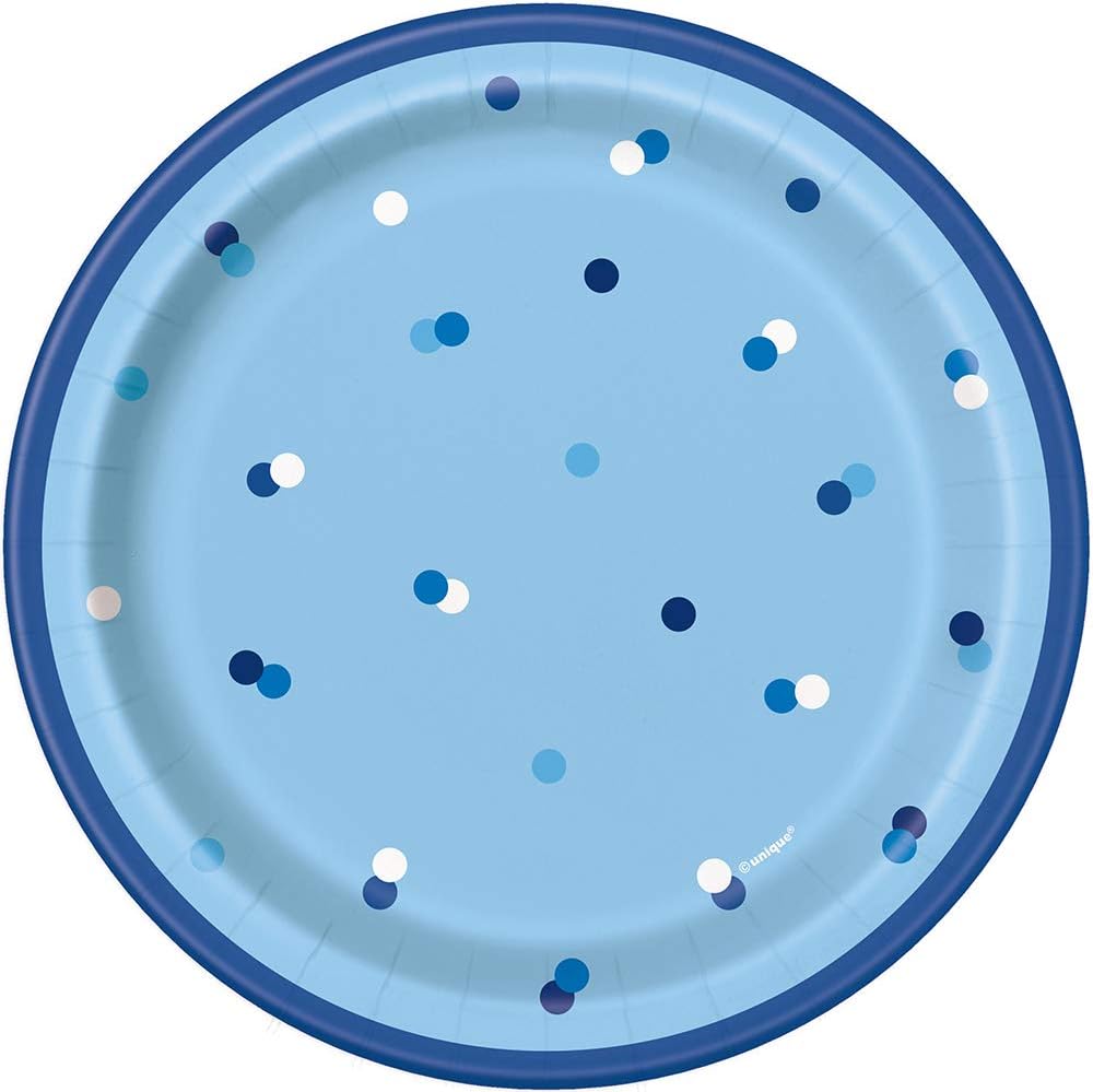 Πιάτα Χάρτινα Γλυκού Glitz Blue - Μπλε με Πουά 18εκ / 8 τεμ