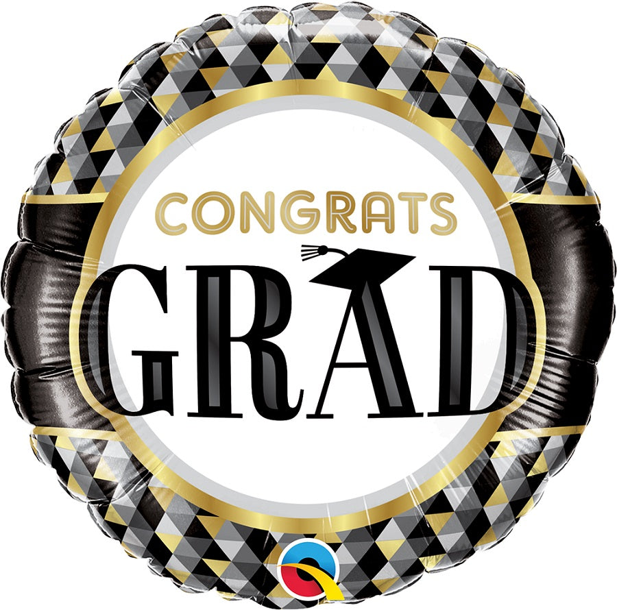 Μπαλόνι Φοιλ 18 Στρογ. Congrats Grad Black & Gold Patterns
