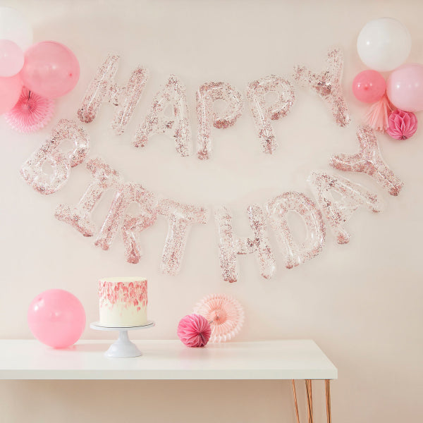 Γιρλάντα HAPPY BIRTHDAY με Μπαλόνια Διάφανα με Κομφετί
