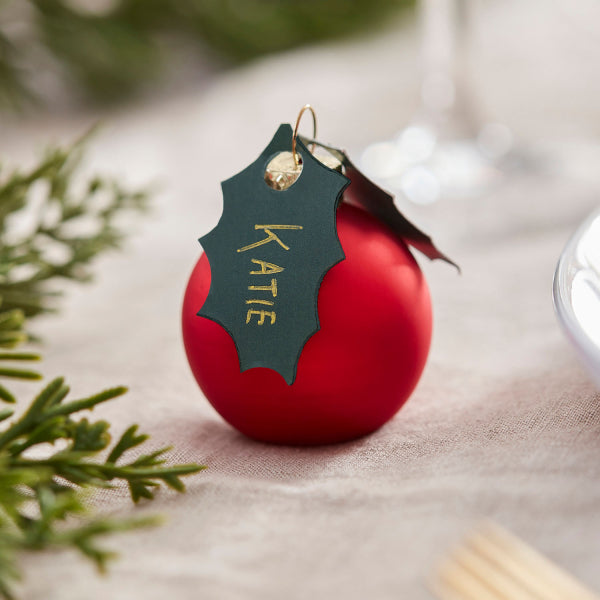 Place Cards - Κόκκινη Μπάλα με Γκι / 6 τμχ
