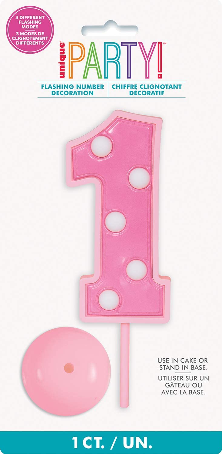 Διακοσμητικό Flashing Number 1 Decoration - Ροζ / 11.4 εκ