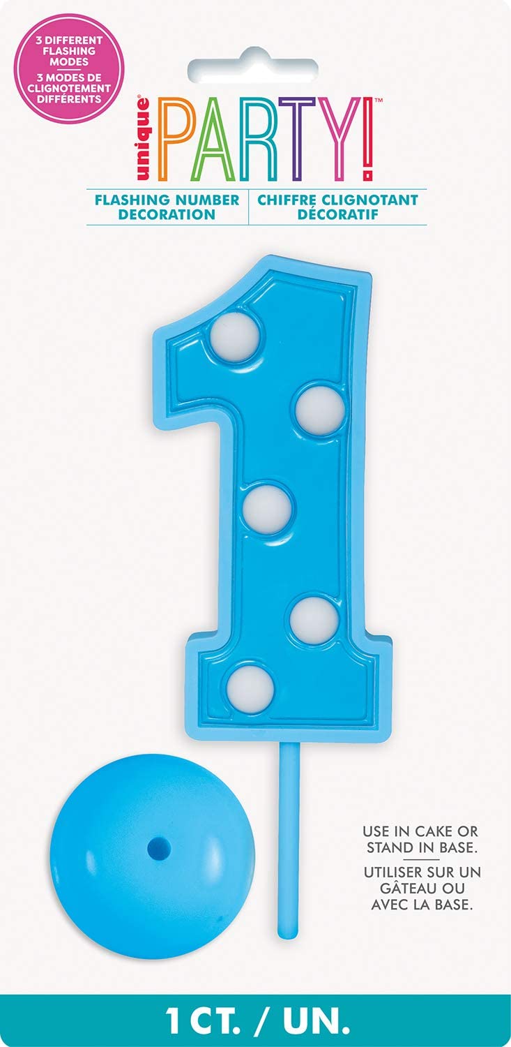 Διακοσμητικό Flashing Number 1 Decoration - Σιέλ / 11.4 εκ