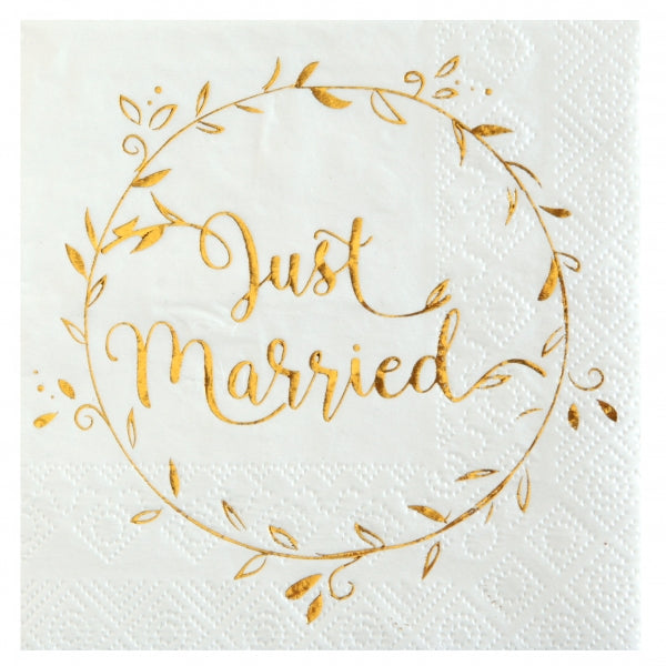 Χαρτοπετσέτες Just Married με Χρυσό σχέδιο/ 20 τεμ